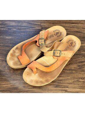 Womens Orange Tan Fantasy Toe Loop Leather Sandals Size 41